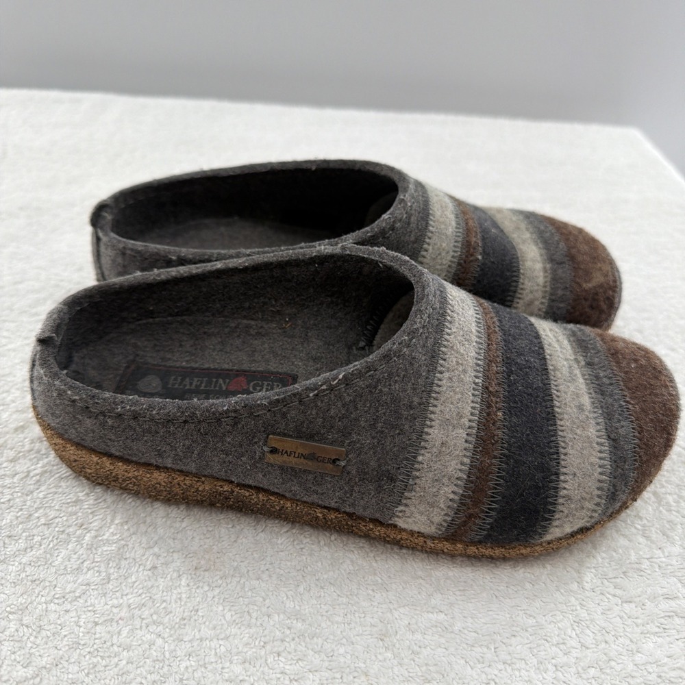Haflinger Clog Slippers Scuffs Grey Striped Boiled Pure Wool Women's 36 Slides